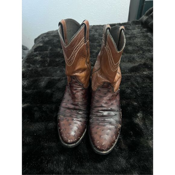 Size 10.5 D Justin 3105 Exotic Ostrich Roper Toe Boots Full Quill Western main image 4